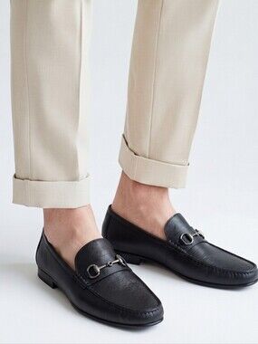 Monte Rosso Black Leather Loafers with Silver Hardware